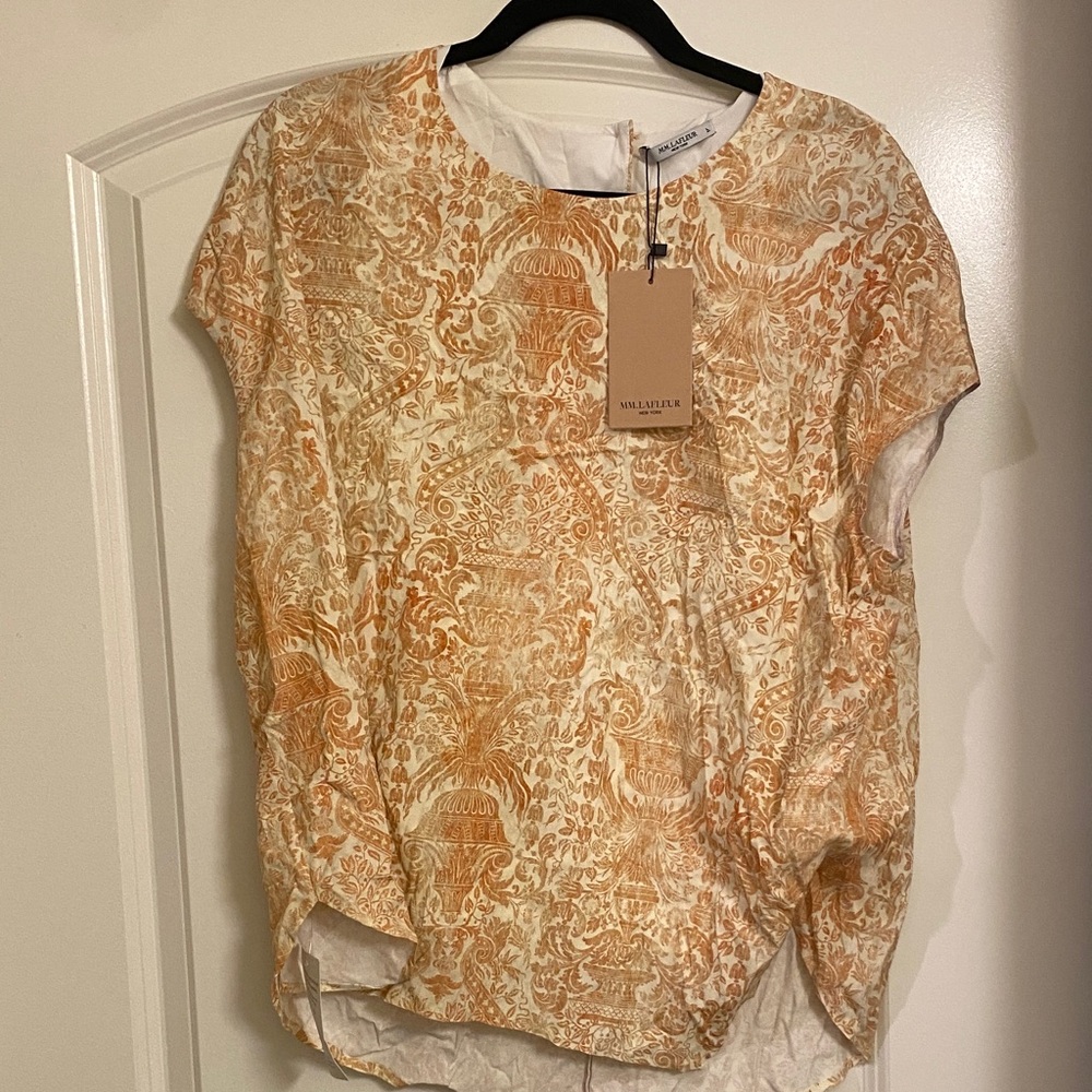 MM Lafleur Didion 3.0 Cream and Orange Patterned Blouse- Petal Baroque Print